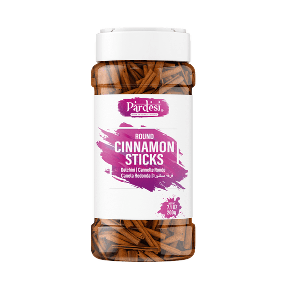 Pardesi Natural Round Cinnamon Sticks 2.82 OZ (80g) Dalchini Round - Resealable Jar Packaging