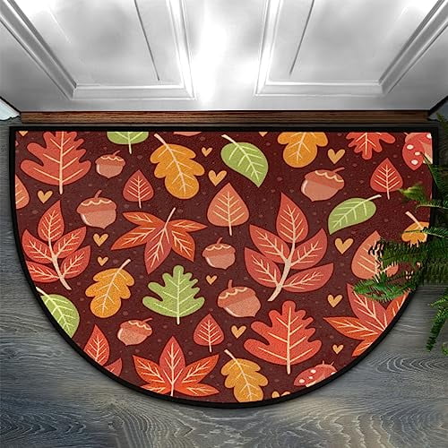 Pardick Fall Maple Half Round Door Mat Autumn Leaf Semi Circle Area Rug Washable Durable Decor Half Moon Rugs Absorbent Floor Mats for Outdoor Indoor Kitchen Bathroom Laundry Fireplace Rug
