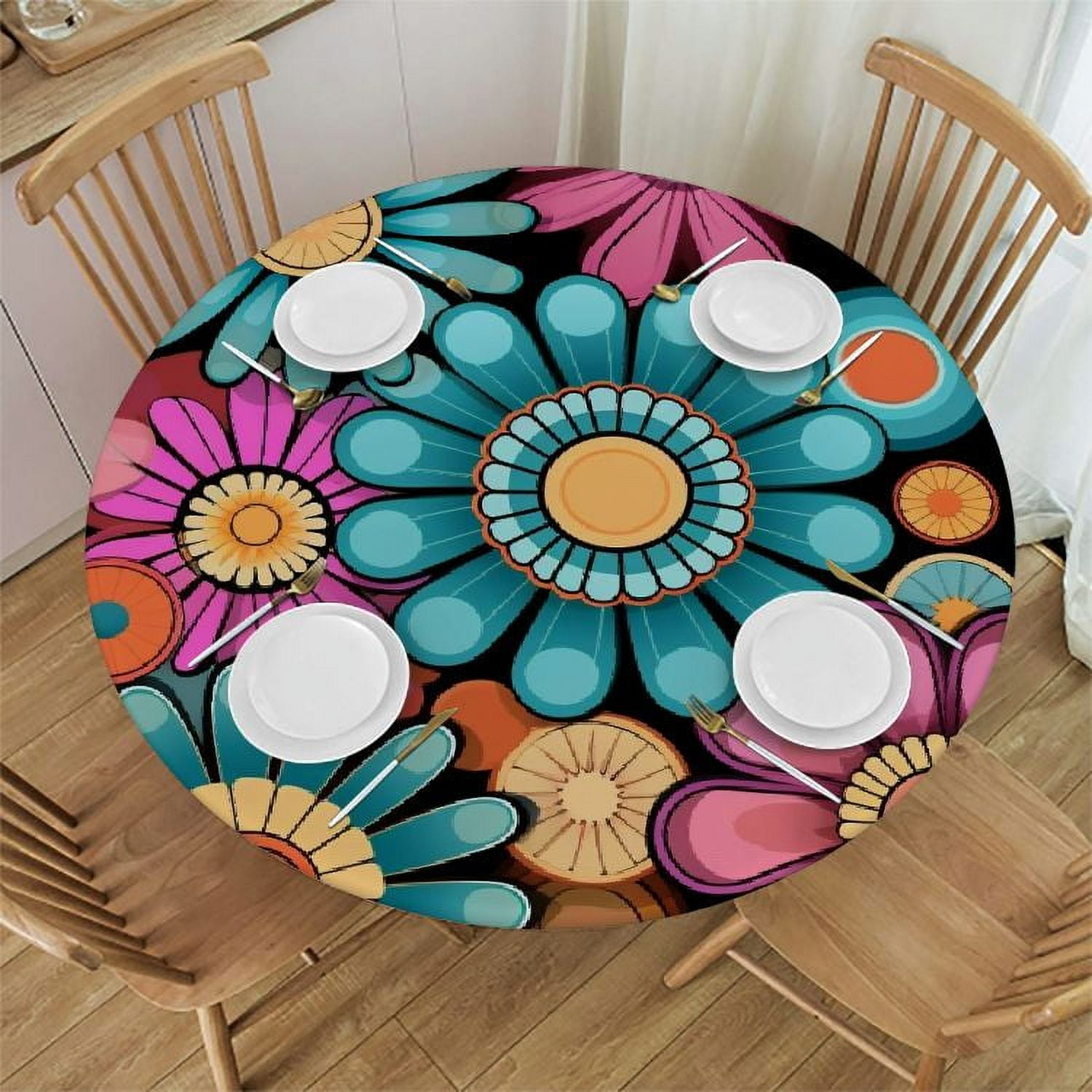 Pardick Round Fitted Tablecloth Quatrefoil Table Cover with Elastic ...