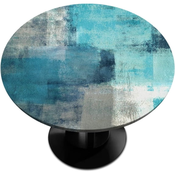 Pardick Turquoise Teal Round Fitted Tablecloth Circle Table Cover with Elastic Waterproof Wipeable Polyester Table Cloths for Outdoor Kitchen Picnic Party Dining Decor Fit for 52" Tables