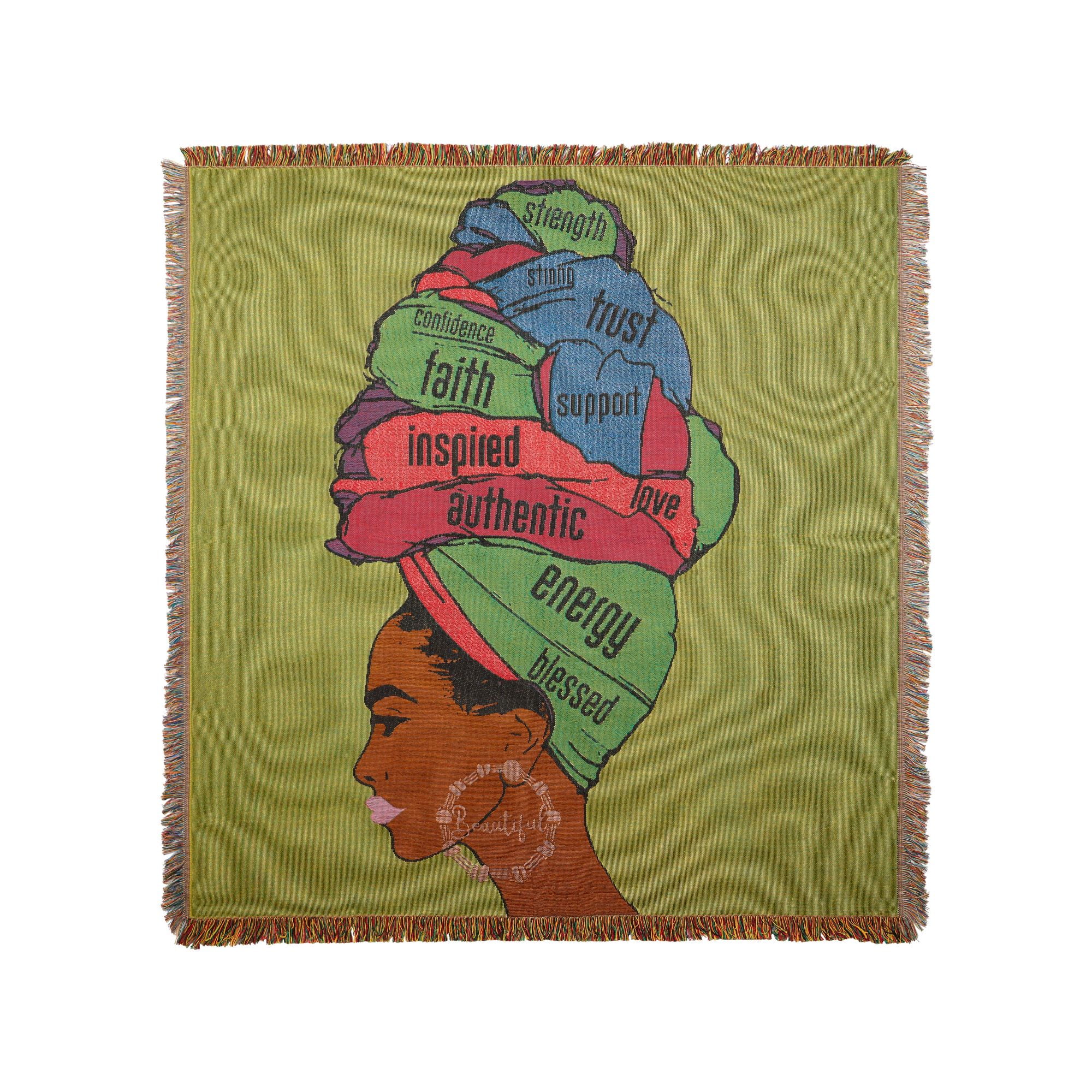 Pardon My Fro Adira Green Woven Tapestry Throw Blanket for Women