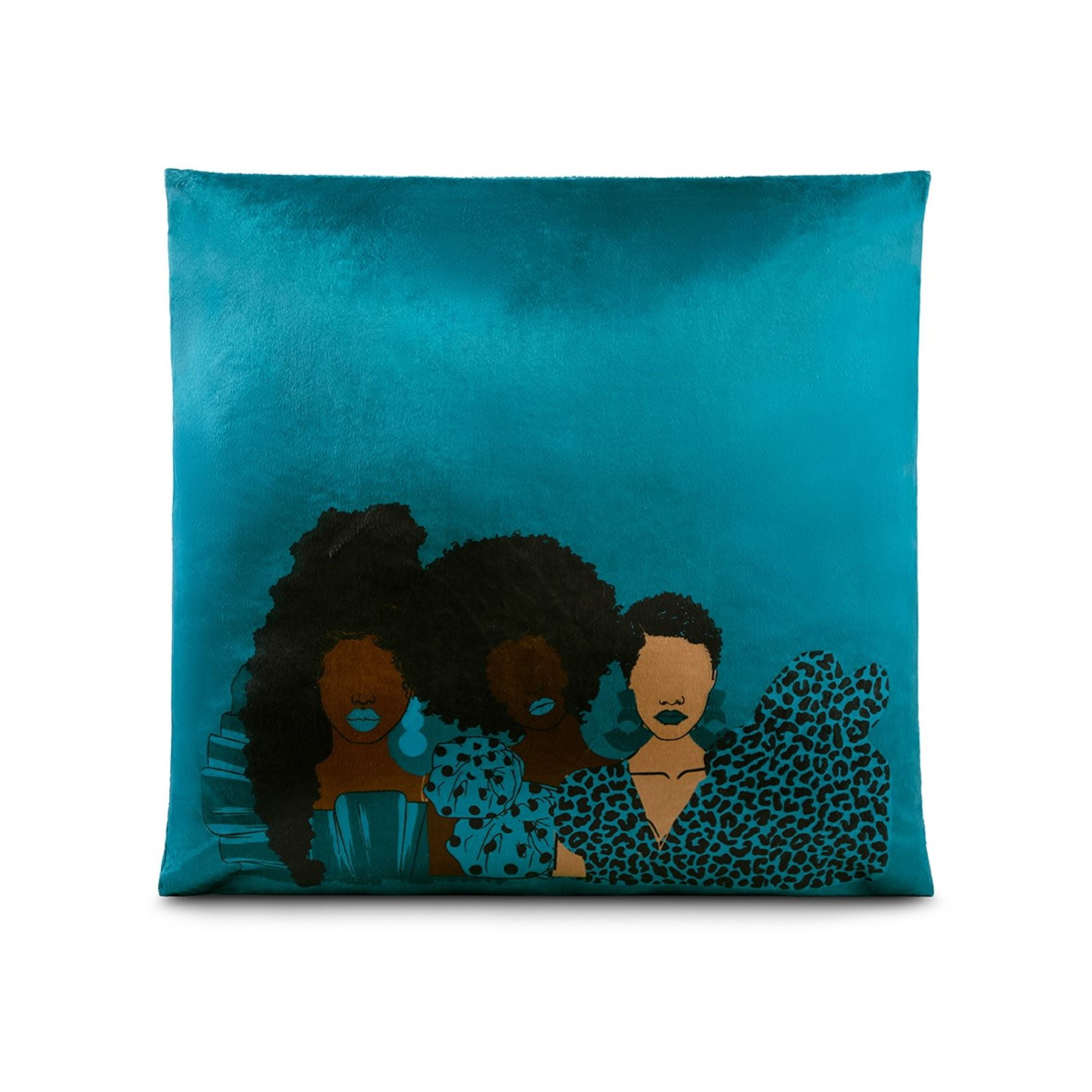 Pardon My Fro Genesis Teal Decorative Throw Pillow, Faux Micro Mink Suede, 18"x18", 1-Piece