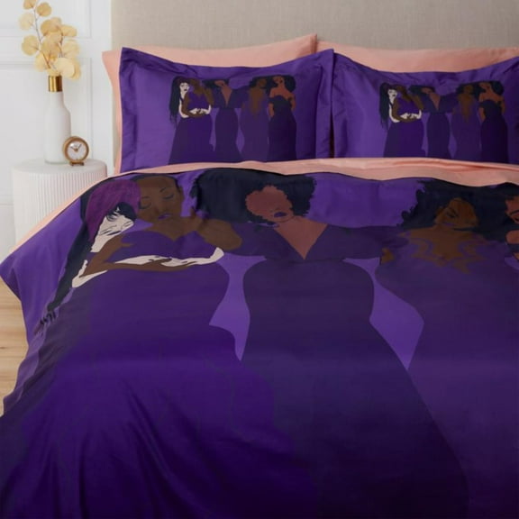 Pardon My Fro Harmony Purple Duvet & Sham 3- Piece Set for Women, Full/Queen Bedding Set