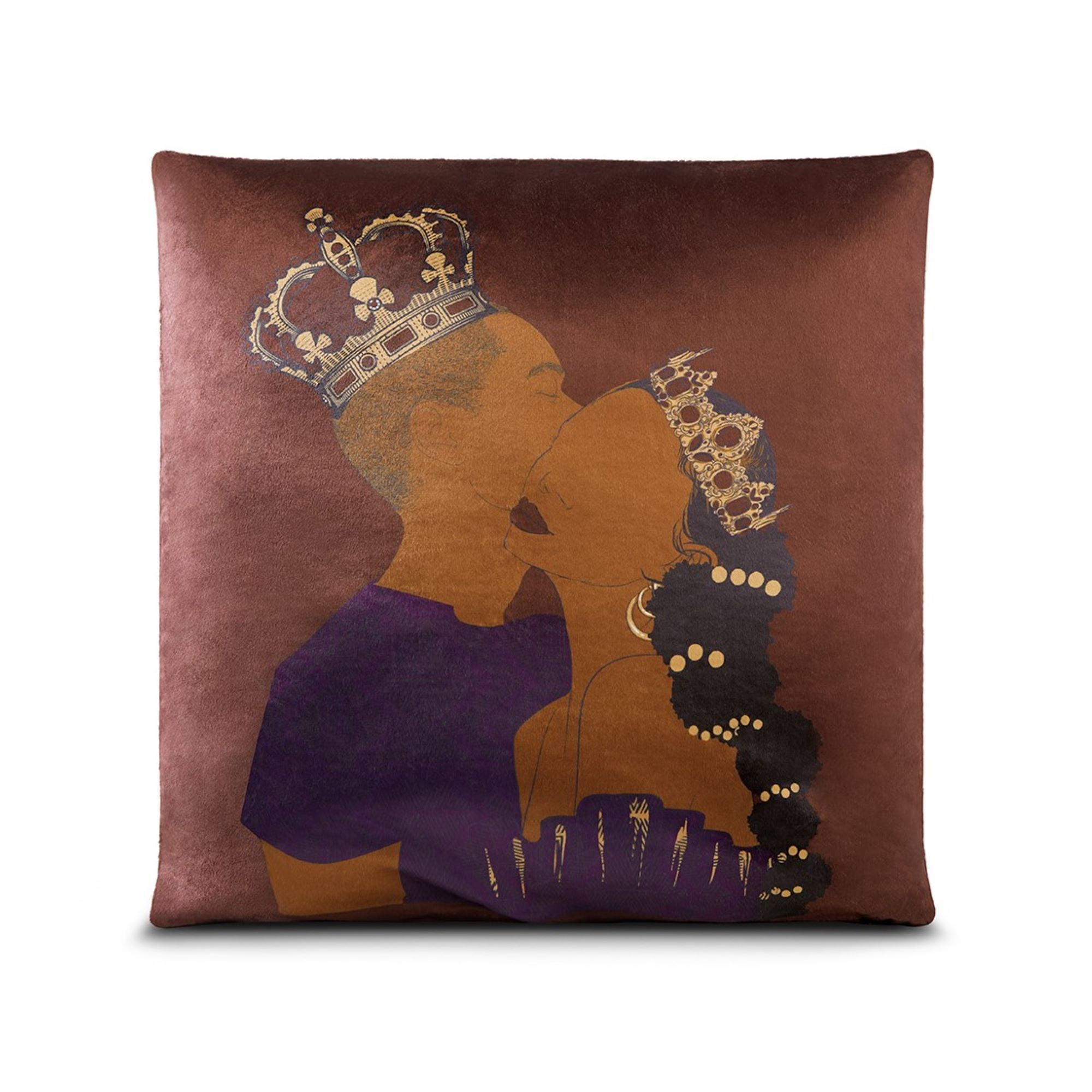 King & Queen Deep Red Faux Suede Decorative Throw Pillow