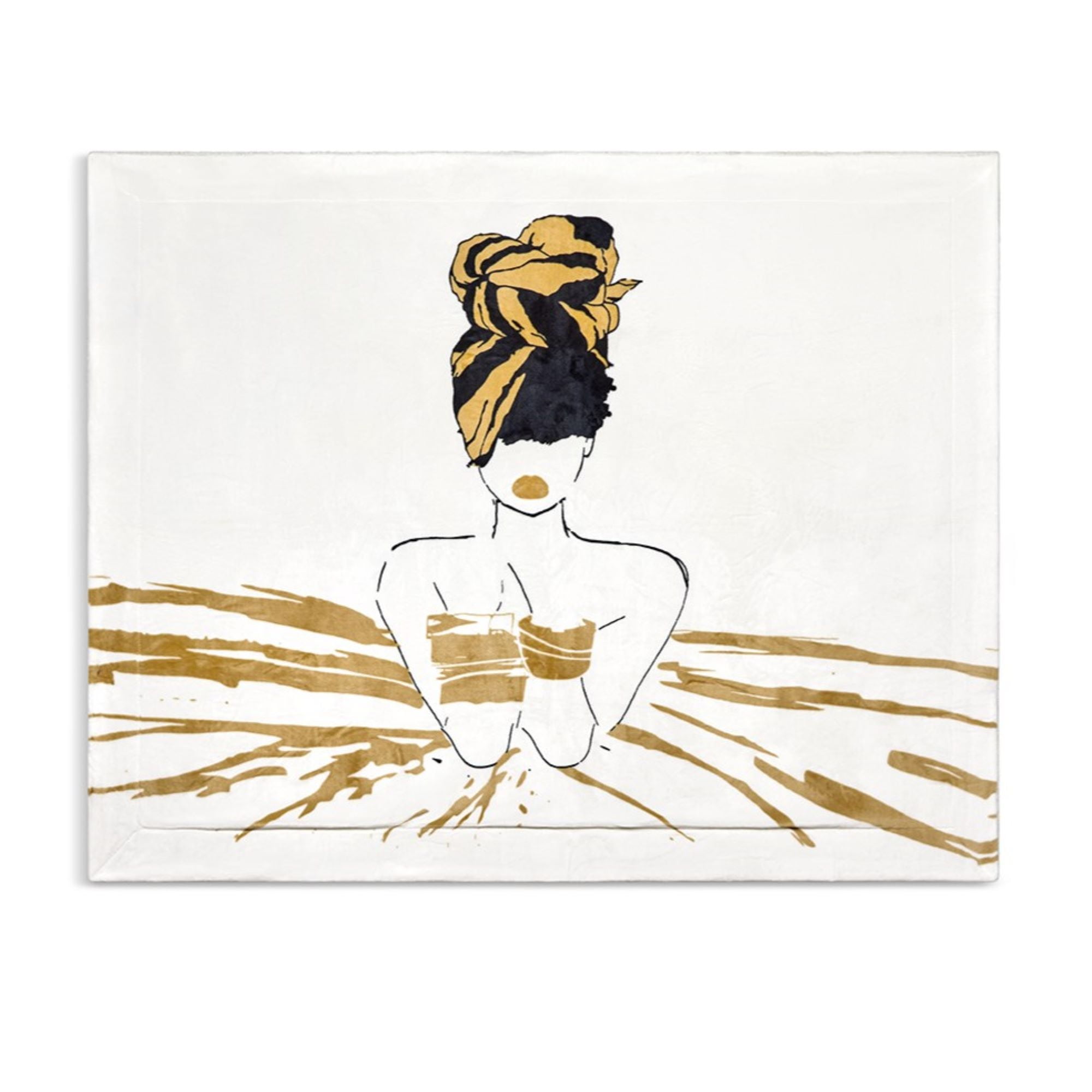 Oro White and Gold Sherpa Fleece Reversible Throw Blanket