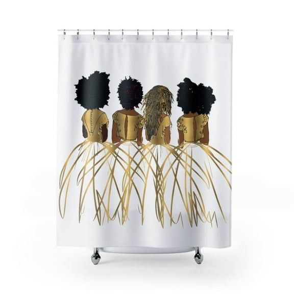 Pardon My Fro Royal Grommet Polyester Shower Curtain, White & Gold, 71 x 71 in, 1 Piece