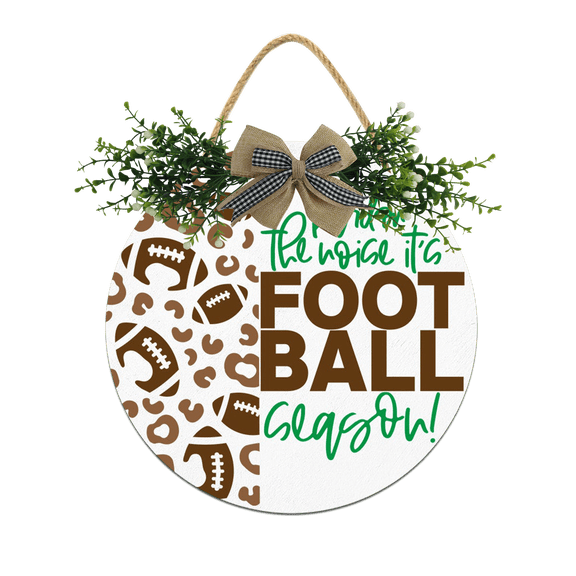 Pardon The Noise It's Football Season Front Door Sign Funny Wreaths Hanging Wooden Plaque Decoration Round Rustic Wood Farmhouse Porch Decor for Home Front Door Decor, 12 x 12 Inch