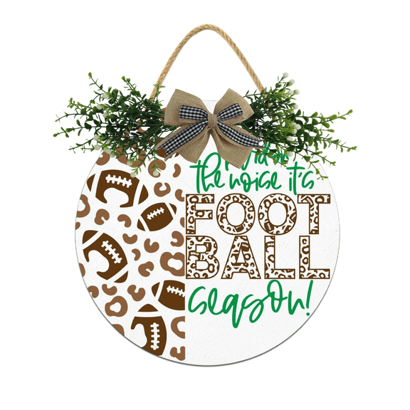 Pardon The Noise It's Football Season Front Door Sign Funny Wreaths Hanging Wooden Plaque Decoration Round Rustic Wood Farmhouse Porch Decor for Home Front Door Decor, 12 x 12 Inch