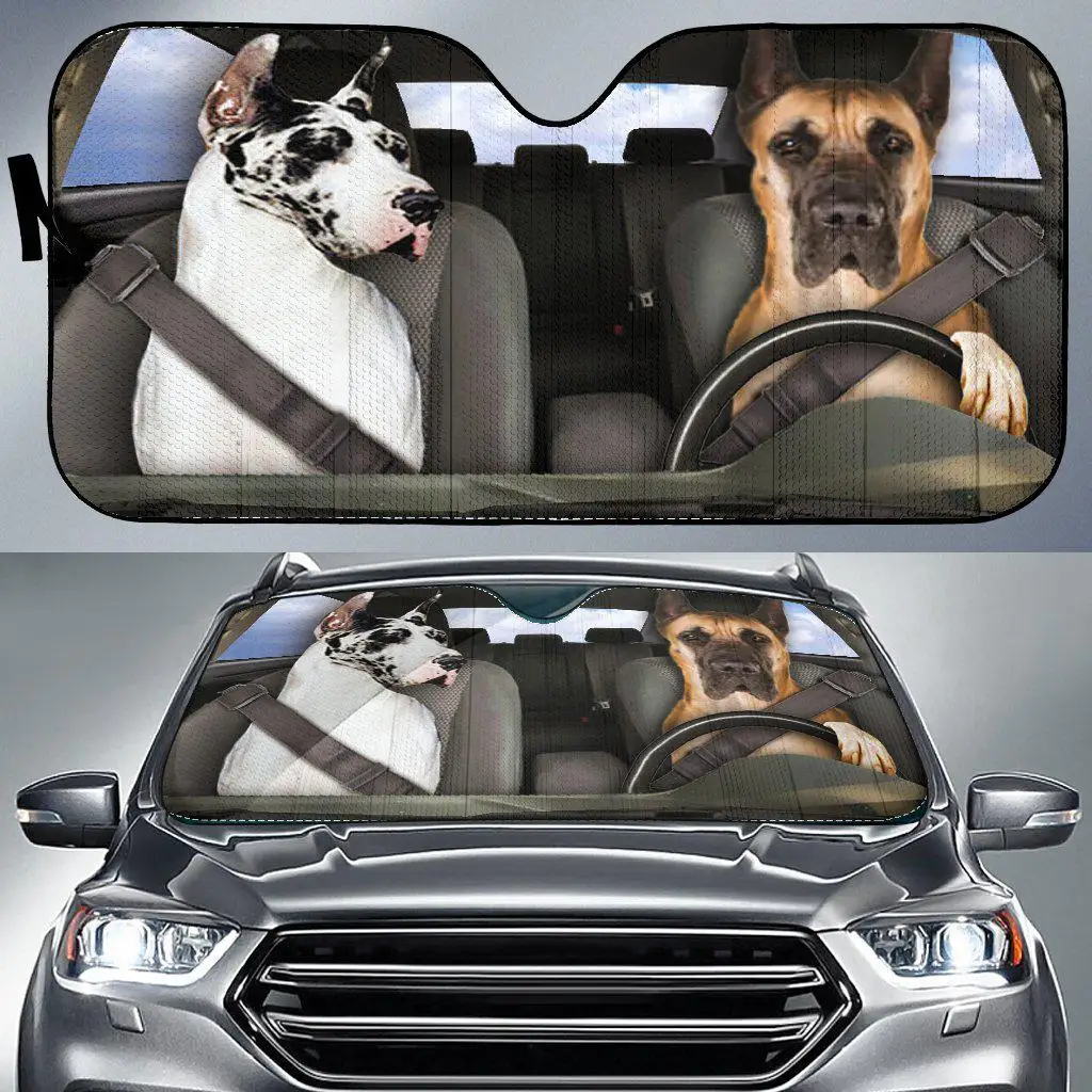 Pare-soleil Voiture Motif Chien - Protection Thermique Avec Ventouses, Pour Pare-brise (26x26 Cm)