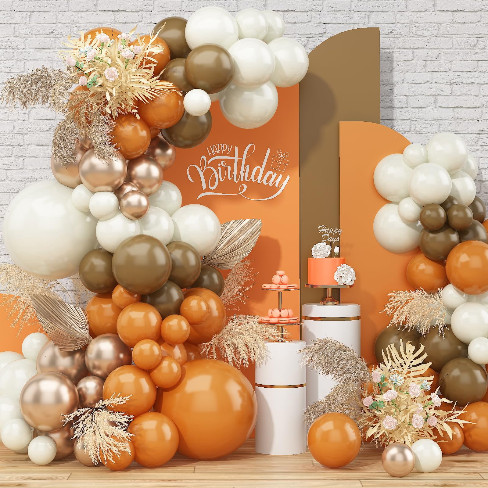 Paready Orange Balloon Arch Kit, 97 KKS1&nbsp;Pcs Orange White Balloon Garland Kit Metallic Champion Gold Party Balloons Beige Brown Latex Balloons for Neutral Party Birthday Thanksgiving Baby Shower