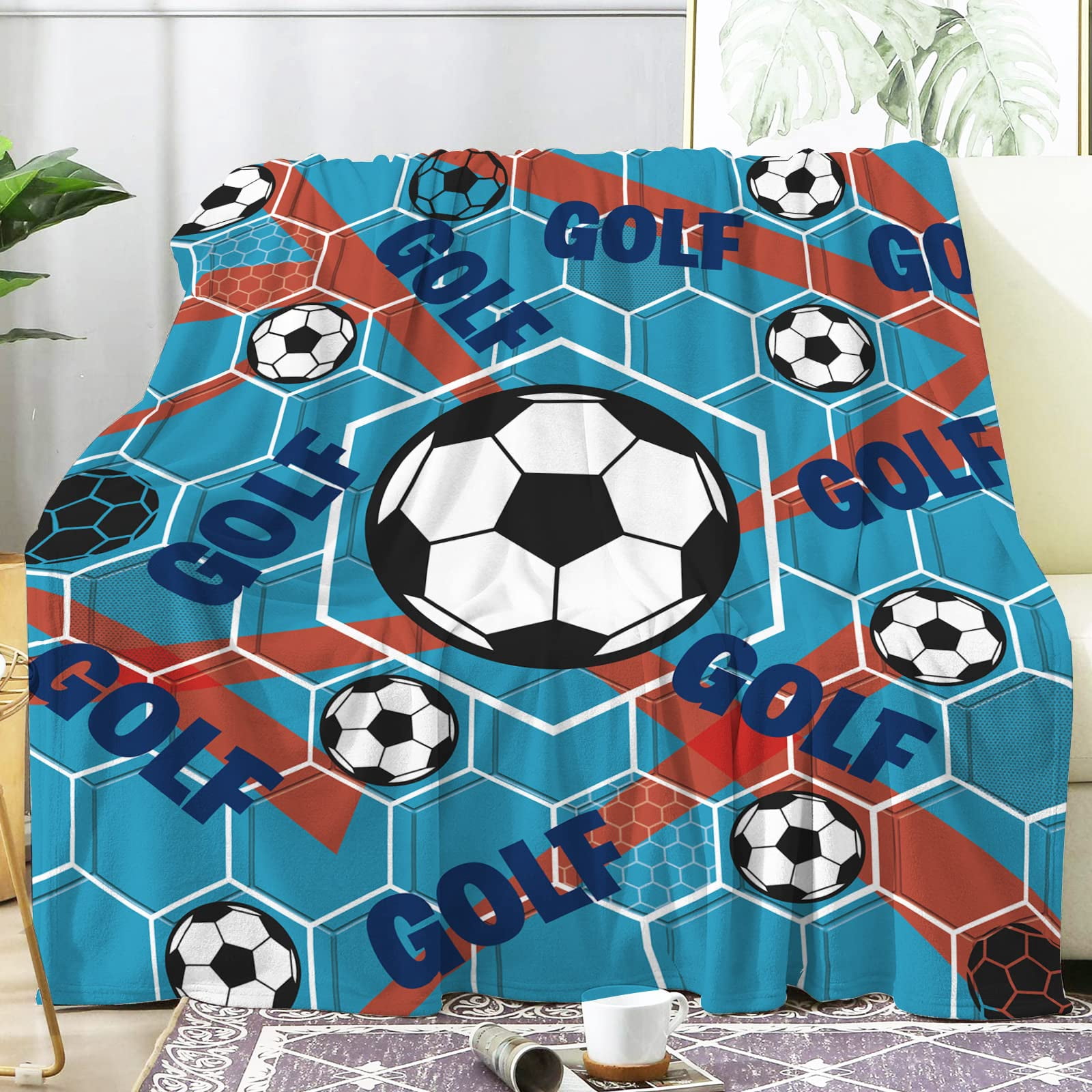 Sviuse Glow In The Dark Twin Size Soccer Blanket - 60"x80" Soft Cozy Football Throw Blanket For Boys, Men, Kids & Fans