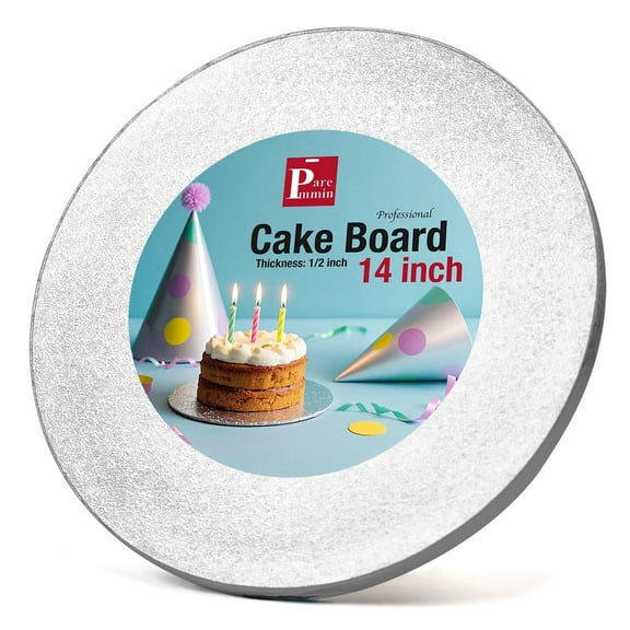 Paremmin 14inch Round Cake Board 1/2inch Thickness - Heavy Duty Silver Cake Drums with Smooth Straight Edges Waterproof & Oil-proof