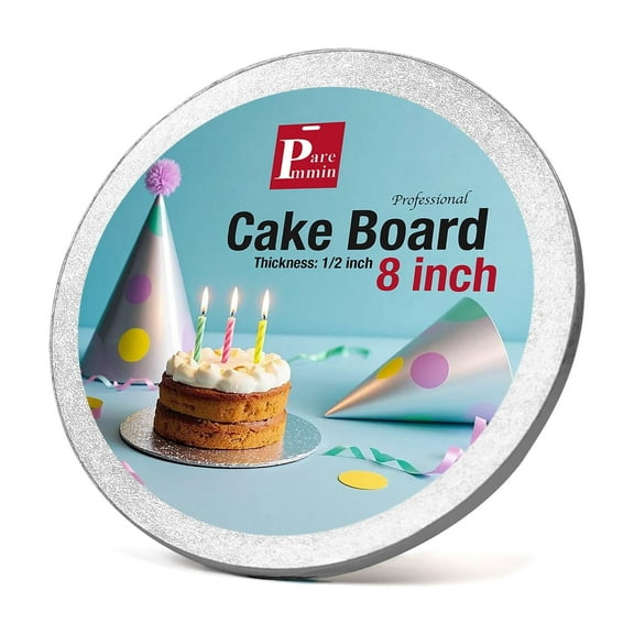 Paremmin 8inch Round Cake Boards 1/2inch Thick - Sturdy Silver Drums with Smooth Straight Edges Waterproof & Oil-proof