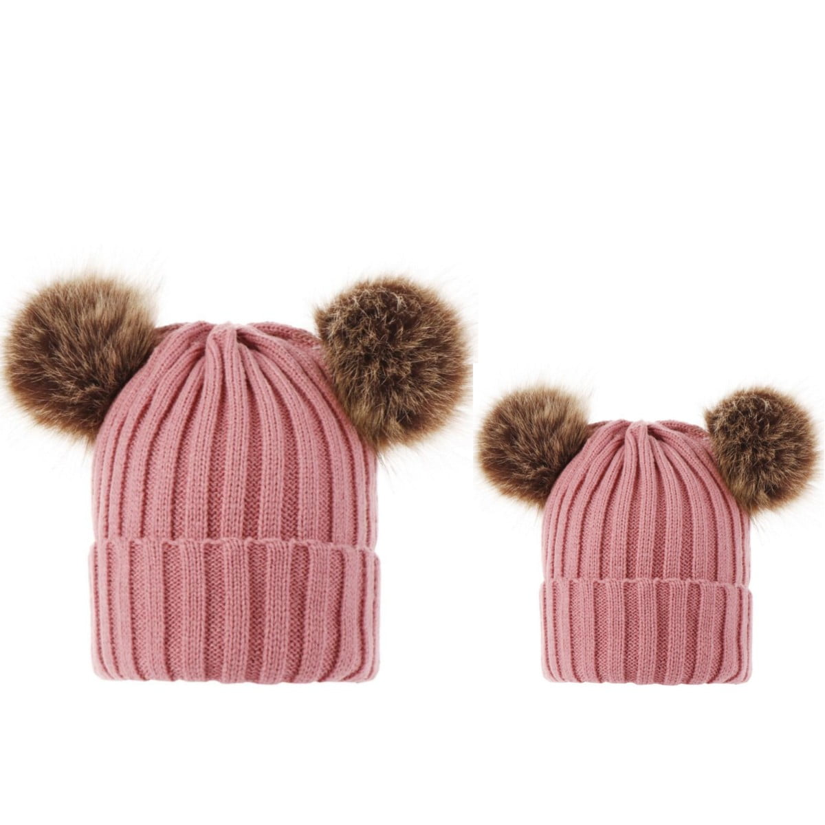 LOKIDVE 2PCS Parent-Child Fur Popo Knit Hat O Baby Winter War - Foto 14