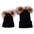 thumbnail image 1 of Parent-Child Beanie Hat, Mother Baby Winter Knitted Warm Hat Pom Pom Crochet Beanie Cap for Outdoor, for Kids Black, 1 of 8