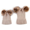 thumbnail image 1 of Parent-Child Beanie Hat, Mother Baby Winter Knitted Warm Hat Pom Pom Crochet Beanie Cap for Outdoor, for Kids Khaki, 1 of 9