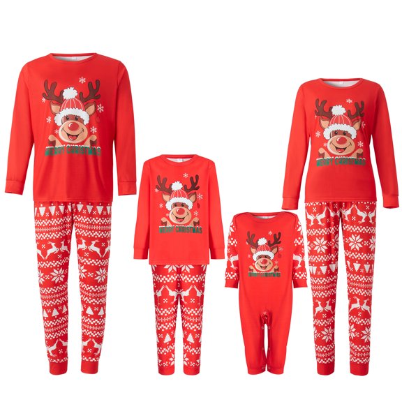 Parent-Child Christmas Nightclothes, Long Sleeve Christmas Elk Print Tops Trousers Suit / Romper