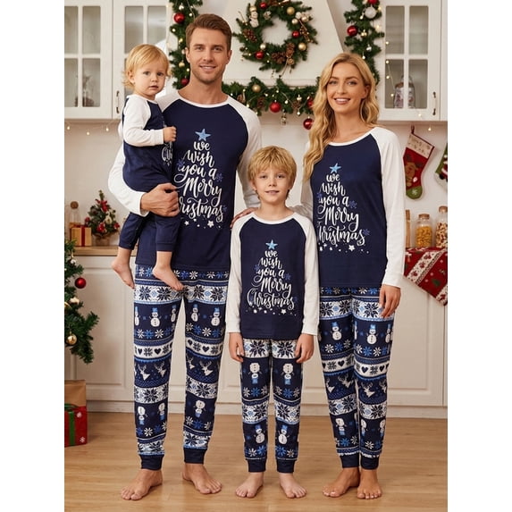 Parent-Child Christmas Pajamas, Romper/Long Sleeve Letter Print Tops and Striped Pants Suit for Kid Dad Mom Sleepwear