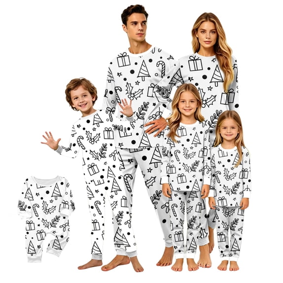 Parent-Child Christmas Pajamas for Family Matching, Long Sleeve Cute Xmas Cartiin Print T shirt Tops Pants Suit for Kid Dad Mom / Romper