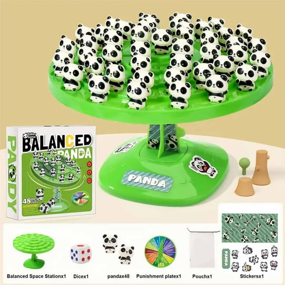 Parent-Child Multiplayer Tabletop Game Balance Tree, Complete Game Set With Balance Station, 48 Panda Figurines, Dice, Punishment Disk, Storage Bag, Stickers, Strategy Game For