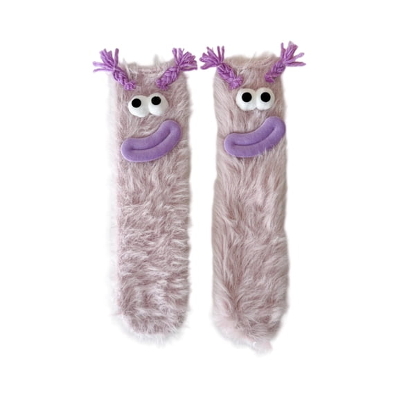 Parent Child Socks Cartoon Big Sausage Mouth Floor Socks Cute Plush Warm Parent-child Socks - Light Pink