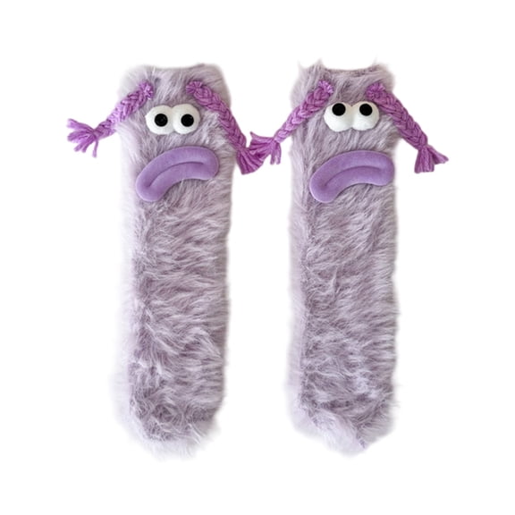 Parent Child Socks Cartoon Big Sausage Mouth Floor Socks Cute Plush Warm Parent-child Socks - Light Purple
