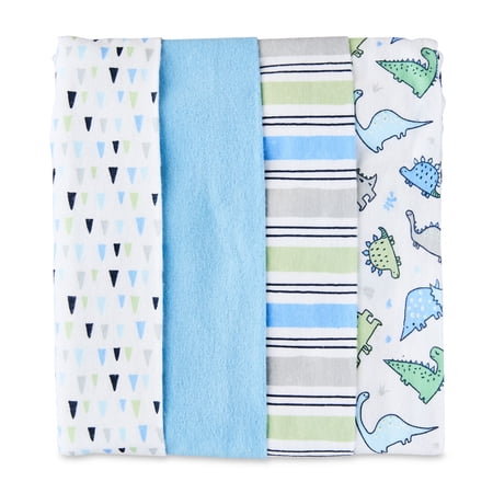 Parent's Choice Cotton Flannel Receiving Blankets for Baby Boys, Dinosaurs, 4 Pack