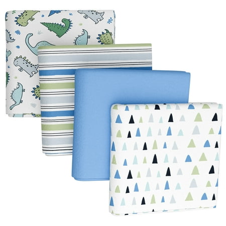 Parent's Choice Cotton Flannel Receiving Blankets for Baby Boys, Dinosaurs, 4-Pack