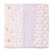 Parent's Choice Cotton Flannel Receiving Blankets for Baby Girls, Rainbow, 4 Pack