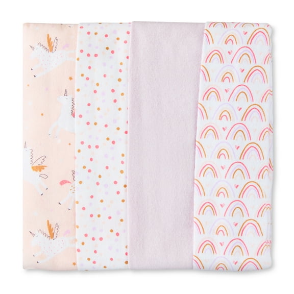 Parent's Choice Cotton Flannel Receiving Blankets for Baby Girls, Rainbow, 4 Pack