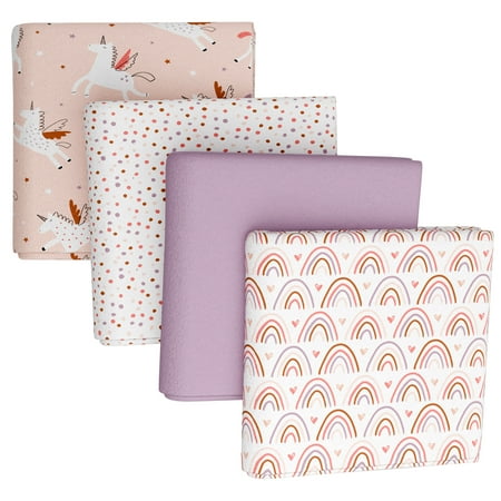Parent's Choice Cotton Flannel Receiving Blankets for Baby Girls, Rainbow, 4-Pack