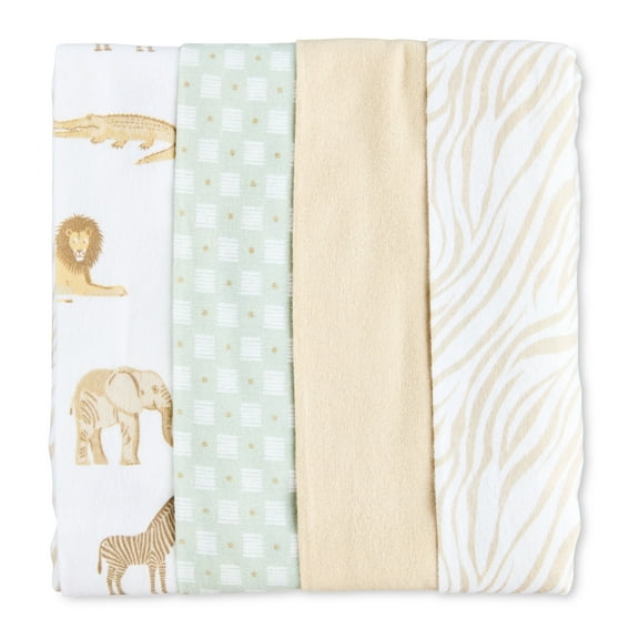 Parent's Choice Cotton Flannel Receiving Blankets for Baby Boys and Girls, Safari, 4 Pack