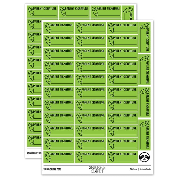 Parent Signature Teacher Student School Sticker Set - Light Green - Matte Finish - 1.5" Small