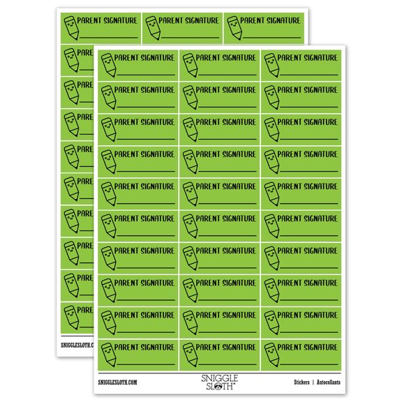 Parent Signature Teacher Student School Sticker Set - Light Green - Matte Finish - 1.75" Medium