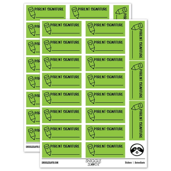 Parent Signature Teacher Student School Sticker Set - Light Green - Matte Finish - 2.00" Large