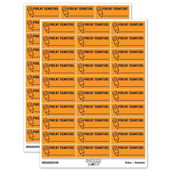Parent Signature Teacher Student School Sticker Set - Orange - Matte Finish - 1.75" Medium