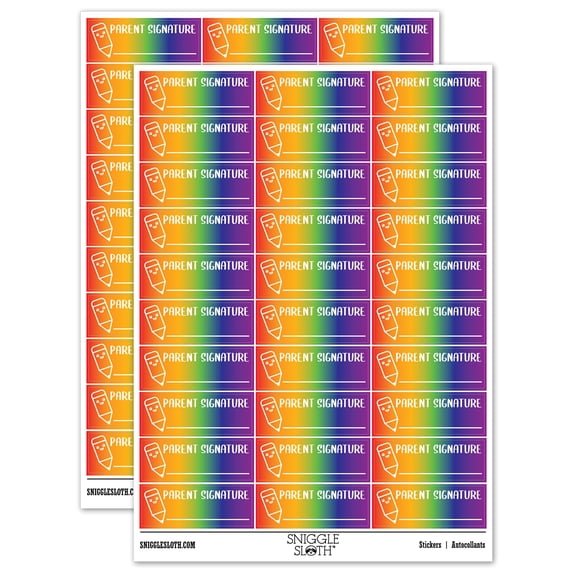 Parent Signature Teacher Student School Sticker Set - Rainbow - Gloss Finish - 1.75" Medium