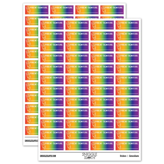Parent Signature Teacher Student School Sticker Set - Rainbow - Matte Finish - 1.25" Mini