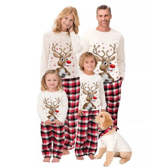 Parent-child Clothing Christmas Pajamas Set Long Sleeves + Trousers, Elk Pattern Festive Accessory