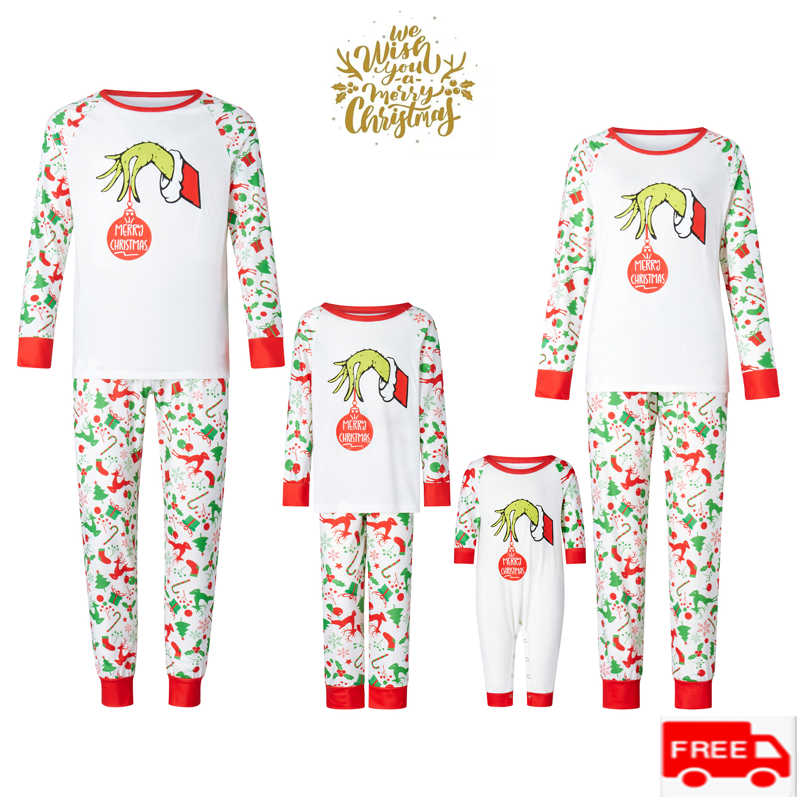 Parentchild Matching Family Pajamas Set Green Monster Christmas