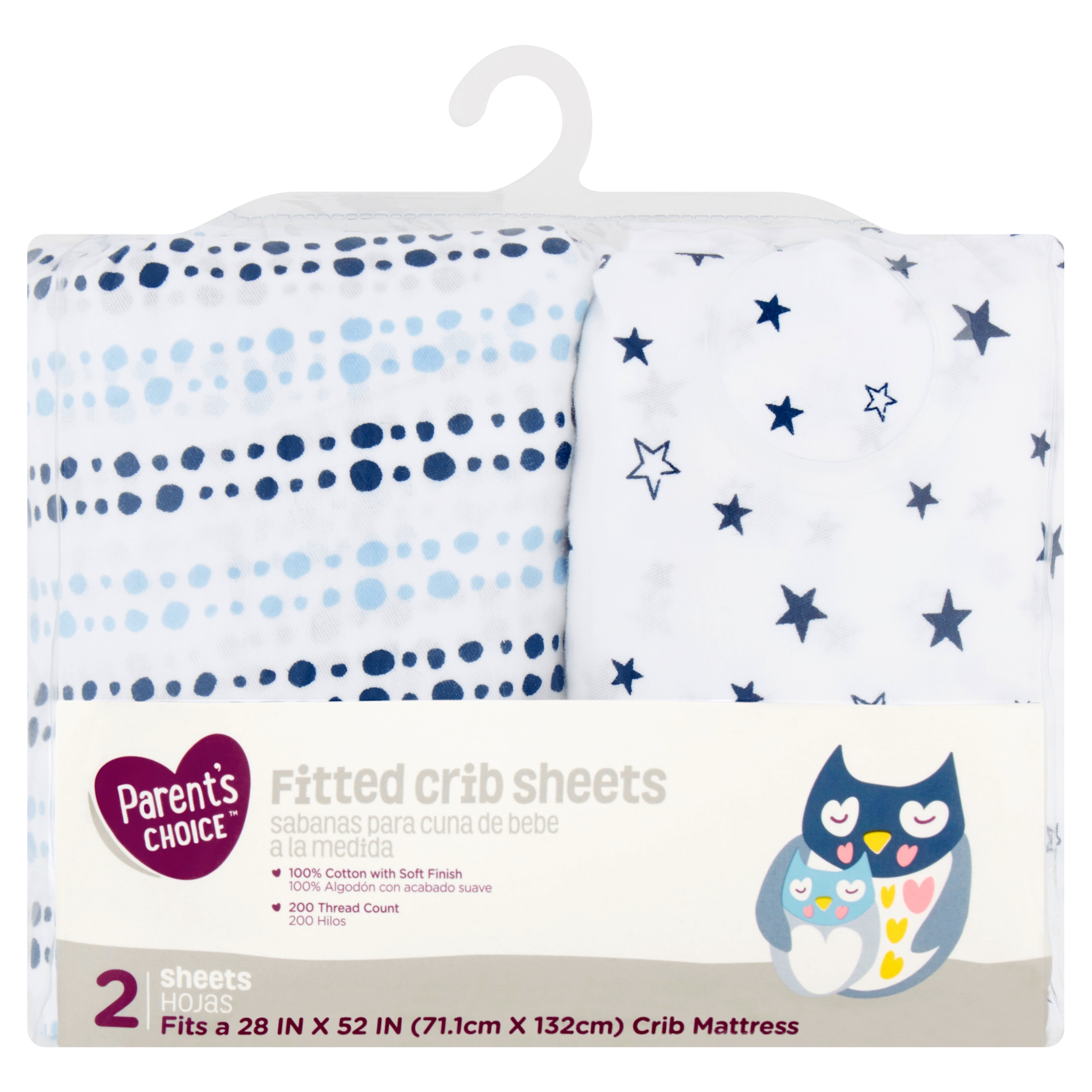 Parent's Choice 100% Cotton Fitted Crib Sheets, Blue Star 2pk - image 1 of 6