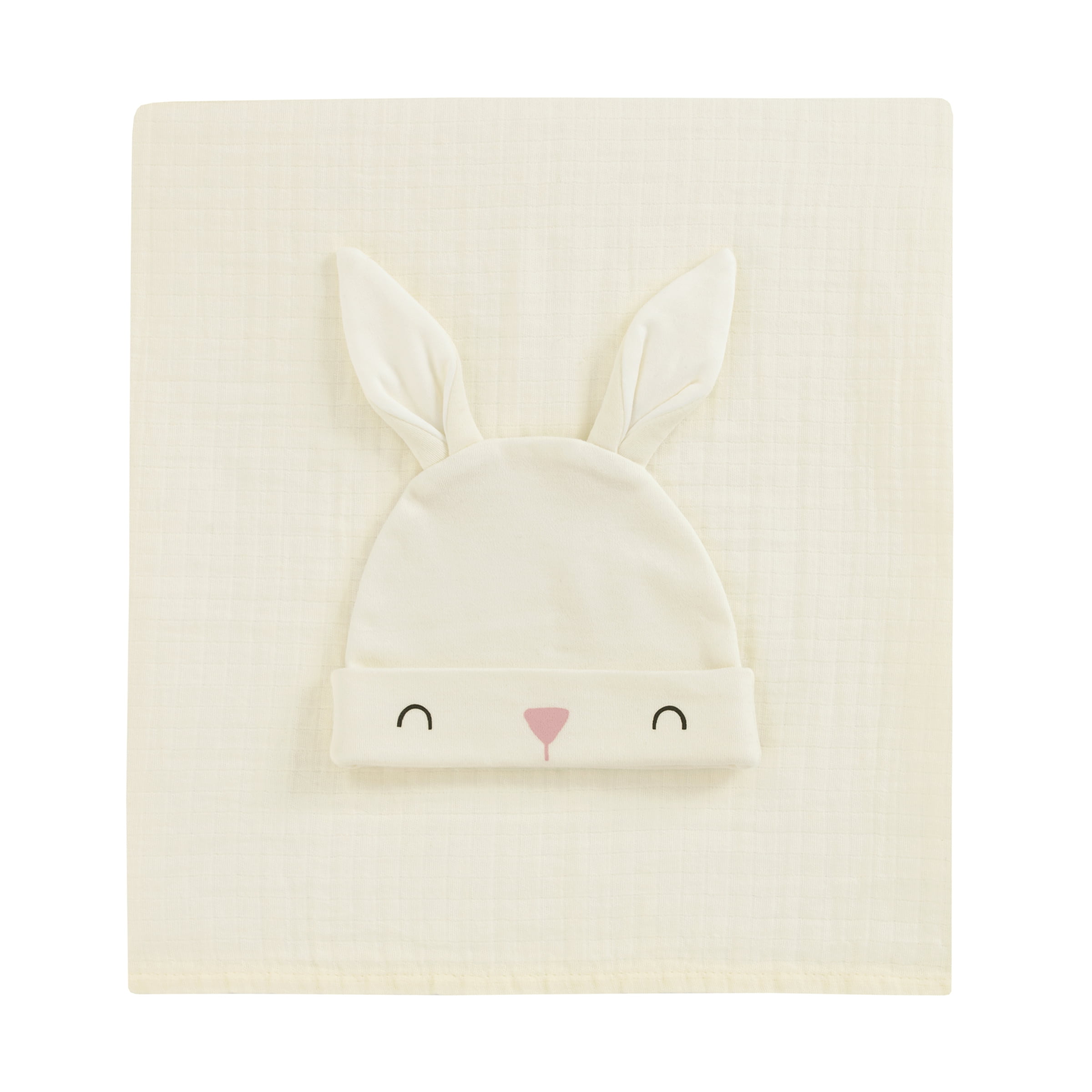 Parent's Choice 2-Piece Swaddle Blanket and Beanie Set, Easter Bunny, Ivory, Infant Unisex