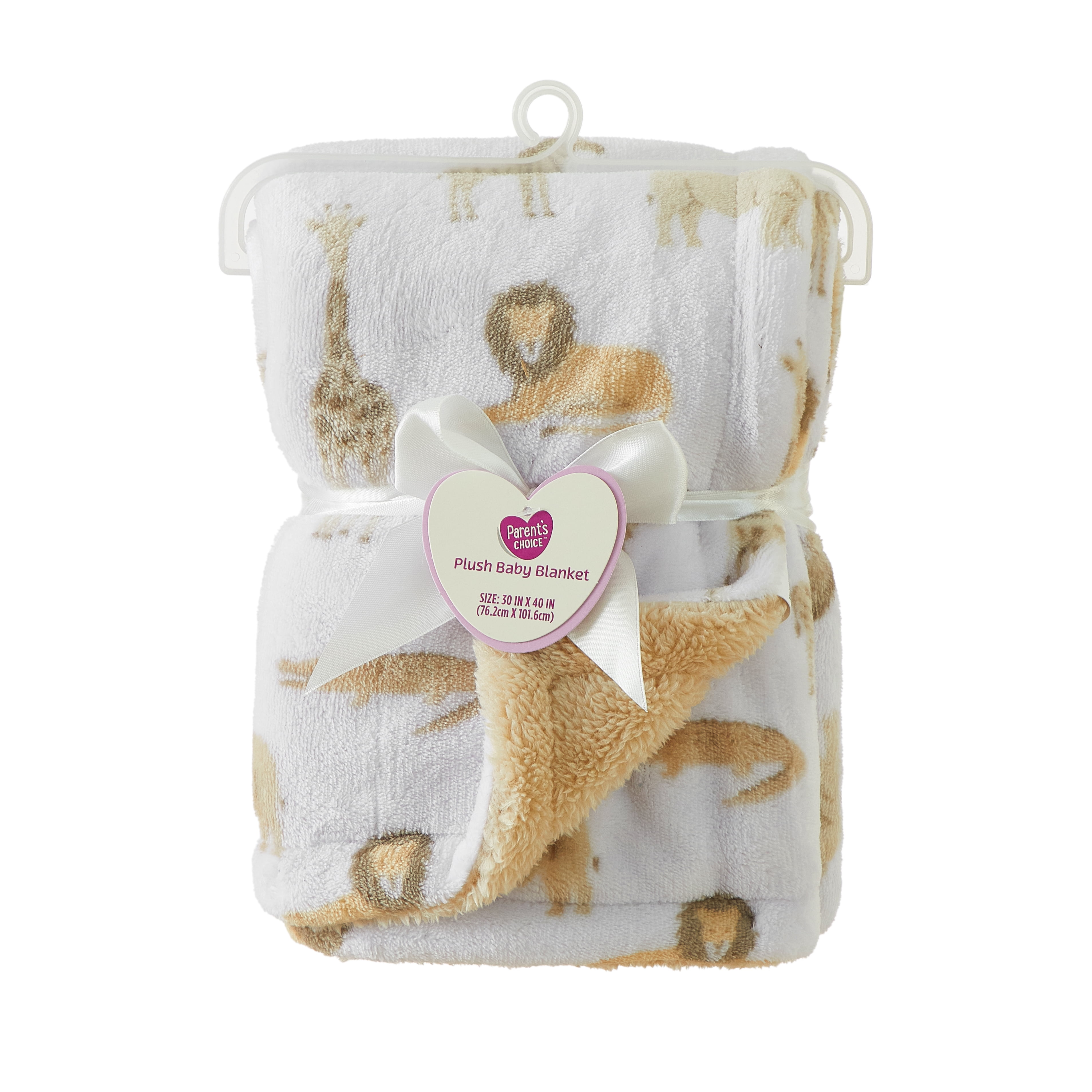 Parent's Choice 2-Sided Beige and White Safari Plush Baby Blanket