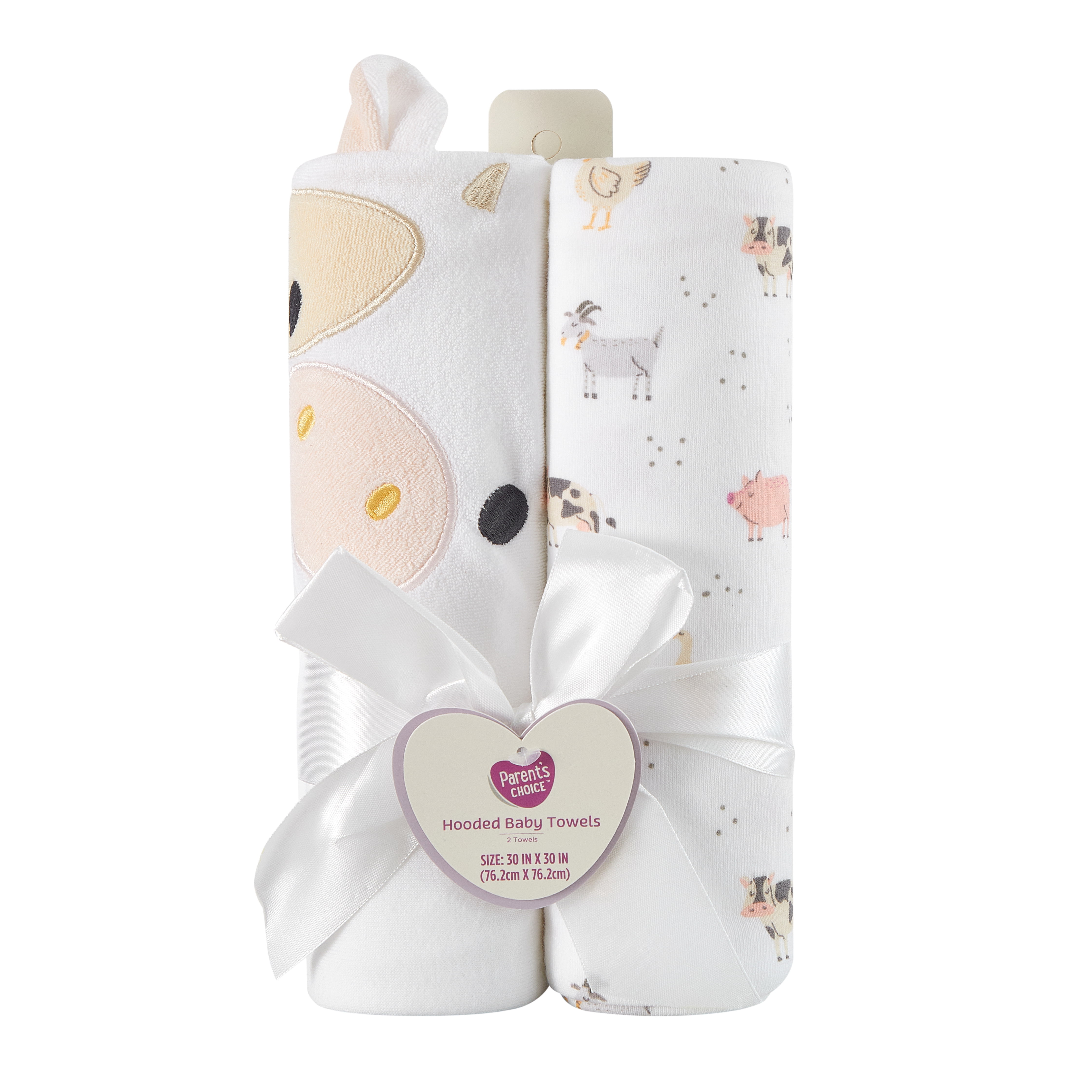 Parent's Choice 30" x 30" Cow Hooded Towel, 2 Pack