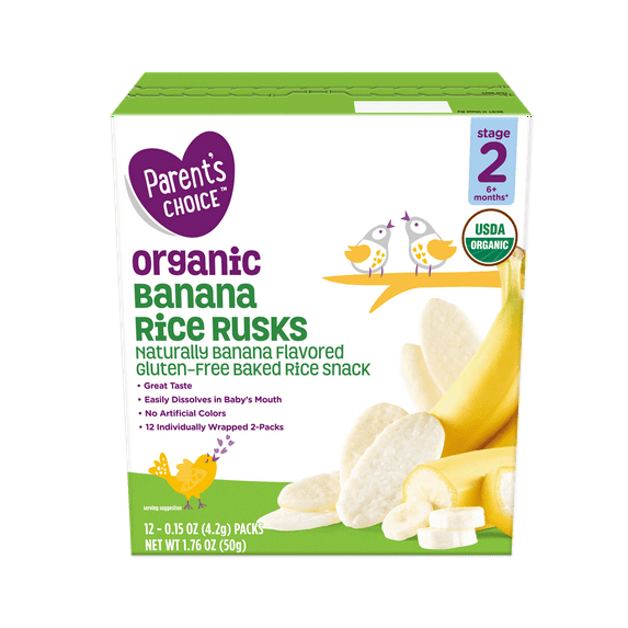 Parent's Choice 2nd Stage Banana Baked Rice Snack Rice Rusks 6+ Months, 1.76 oz