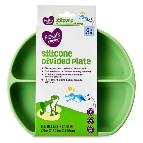 Parent's Choice 3 Compartment Section Silicone Toddler Plate Sage Green