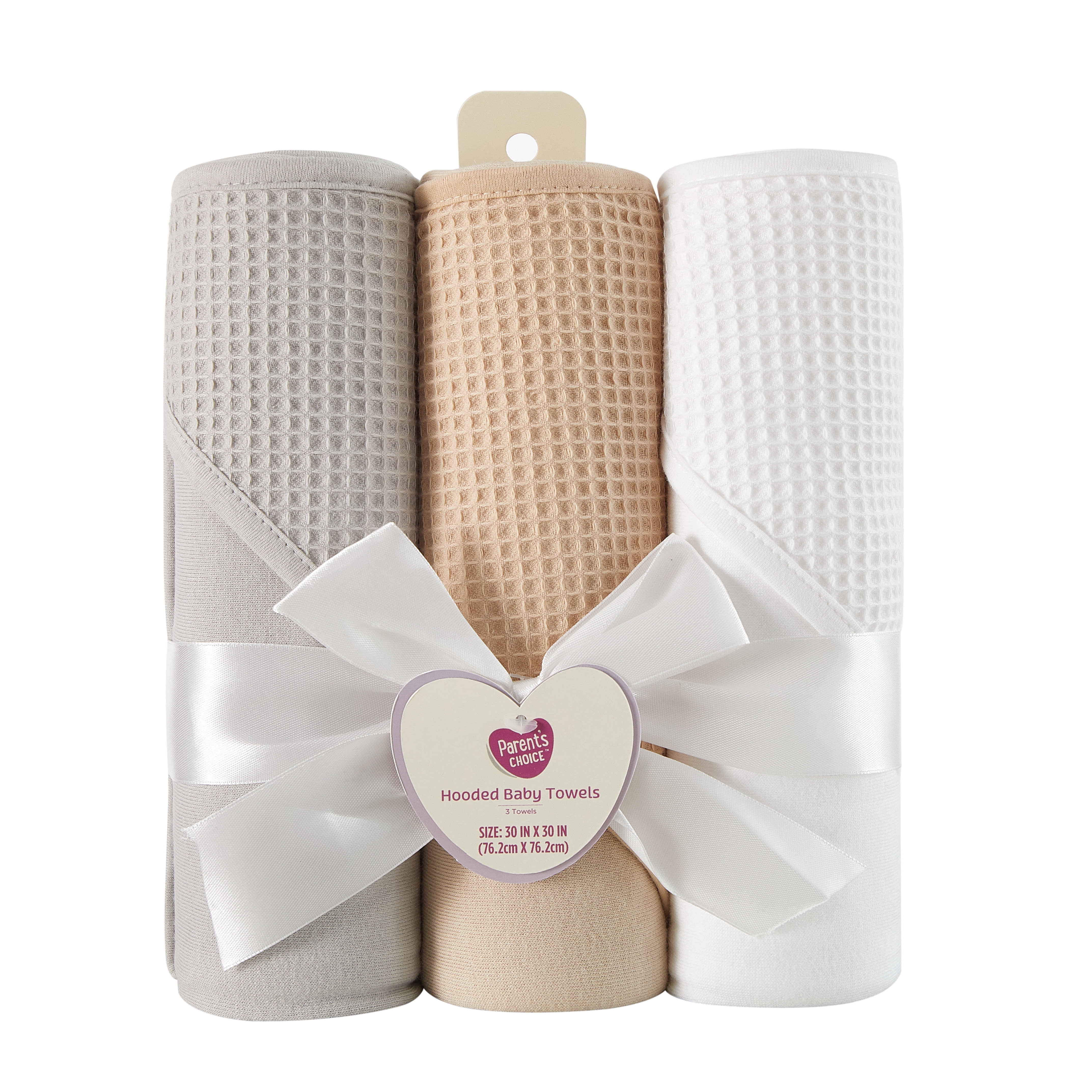 Parent's Choice 30" x 30" Hooded Towel, Neutral, 3 Pack