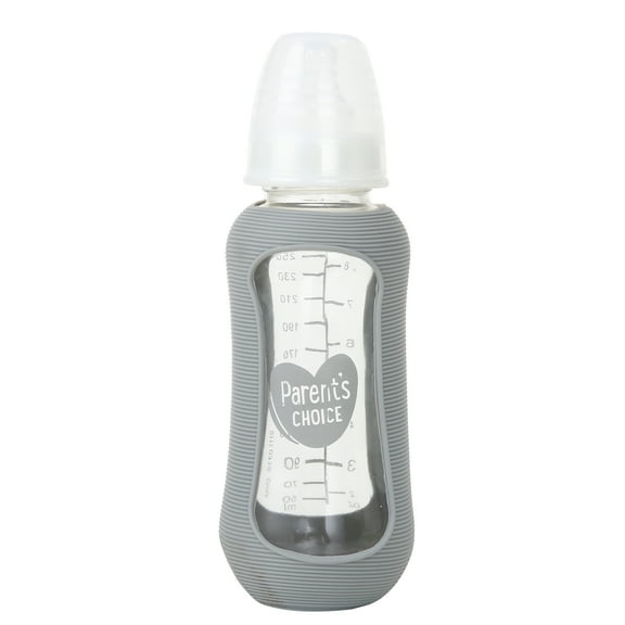 Parent's Choice 3-pack Glass 9oz Baby Bottles with Silicone Sleeve, Ages 0+ Months