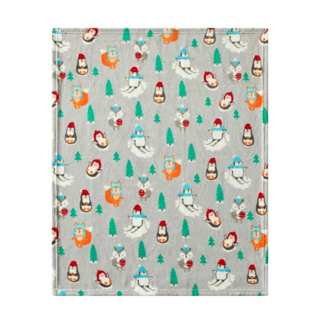 Parent's Choice 30" x 36" Penguin Plush Baby Blanket, Grey