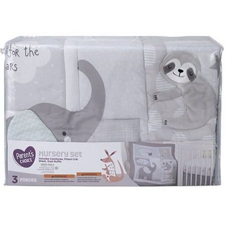 Parent's Choice 3pc Nursery Set Crib Set over The Moon, Grey White and Aqua, Animals/Celestial